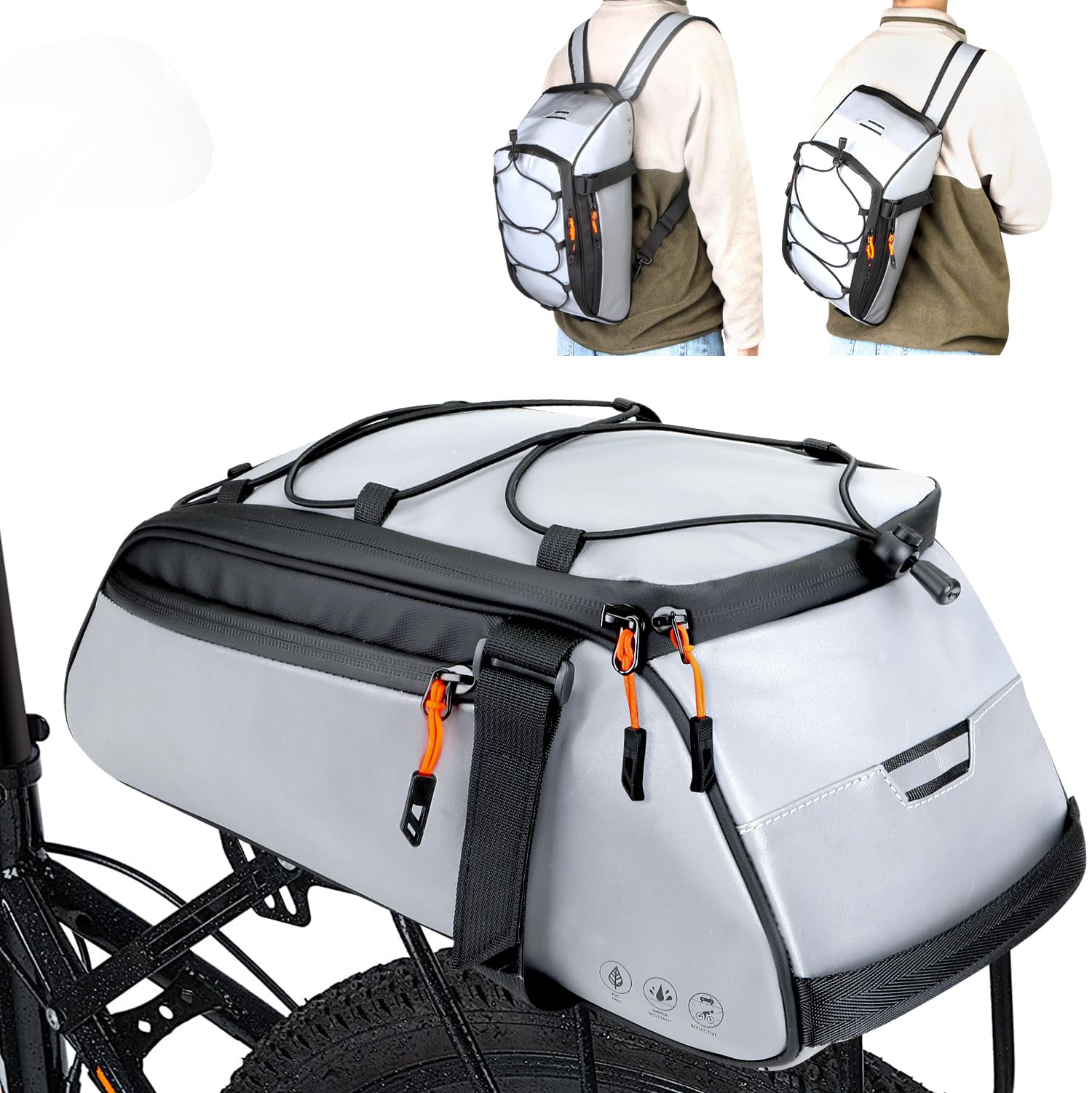 WOTOW Bike Rear Rack Bag - 10L Large Full Reflective Waterproof Trunk Bag, Multifunctional Bicycle Back Seat Cargo Carrier with Shoulder Strap(Full Reflective)