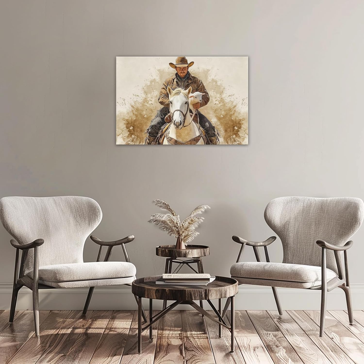 GLOKAKA Cowboy On Horseback Canvas Wall Art Rustic Rancher Heroic Art Print Bold Frontier Art Western Decor for Living Room Bedroom Home(Artwork-1,12"x18")