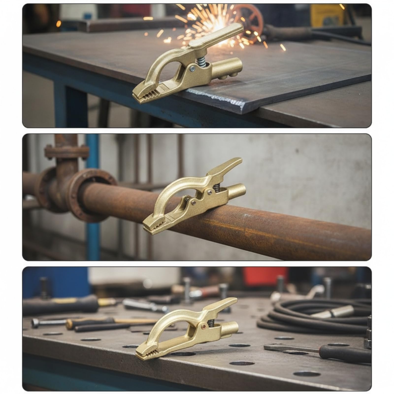 Abrazadera de para Soldadura Pinza Clip de Fabricación Mordaza Potente Contacto Conductivo Latón Resistente Montaje Rápido Apropiada para Talleres Mantenimiento y Trabajos Diy, 300A