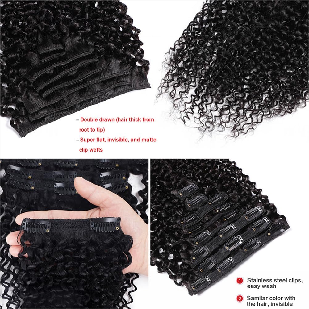 30inch Big Kinky Curly Clip in Hair Extensions Brazilian Virgin Hair Natural Deep Kinky Curly Clip Ins for Black Women Clip In Human Hair Extensions Double Weft 120g