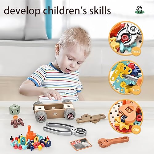 Miniatura 3 de CZOALX Juego de herramientas para niños, caja de herramientas para niños, taladro eléctrico de simulación, juguetes educativos de construcción para