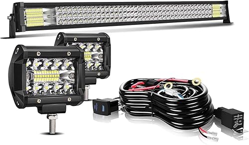 Barra de luz LED de 32 pulgadas, 441 W, triple fila de inundación, barra LED combinada de haz de 2 piezas, 4 pulgadas, 60 W, luces LED con arnés de