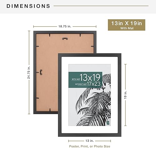 Vista 881 de MCS Studio Gallery Marco para póster de 16 x 24 pulgadas, imitación de veta de madera de color negro, colgar en horizontal o vertical, grande