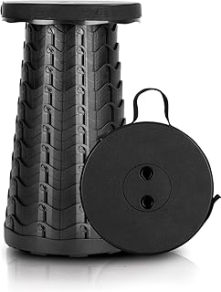 Upgraded Portable Folding Stool Lightweight Yet More Sturdy with Load Capacity 600lbs Collapsible Retractable Telescoping Foldable Camping Stool for Camping Fishing Hiking BBQ (Black)