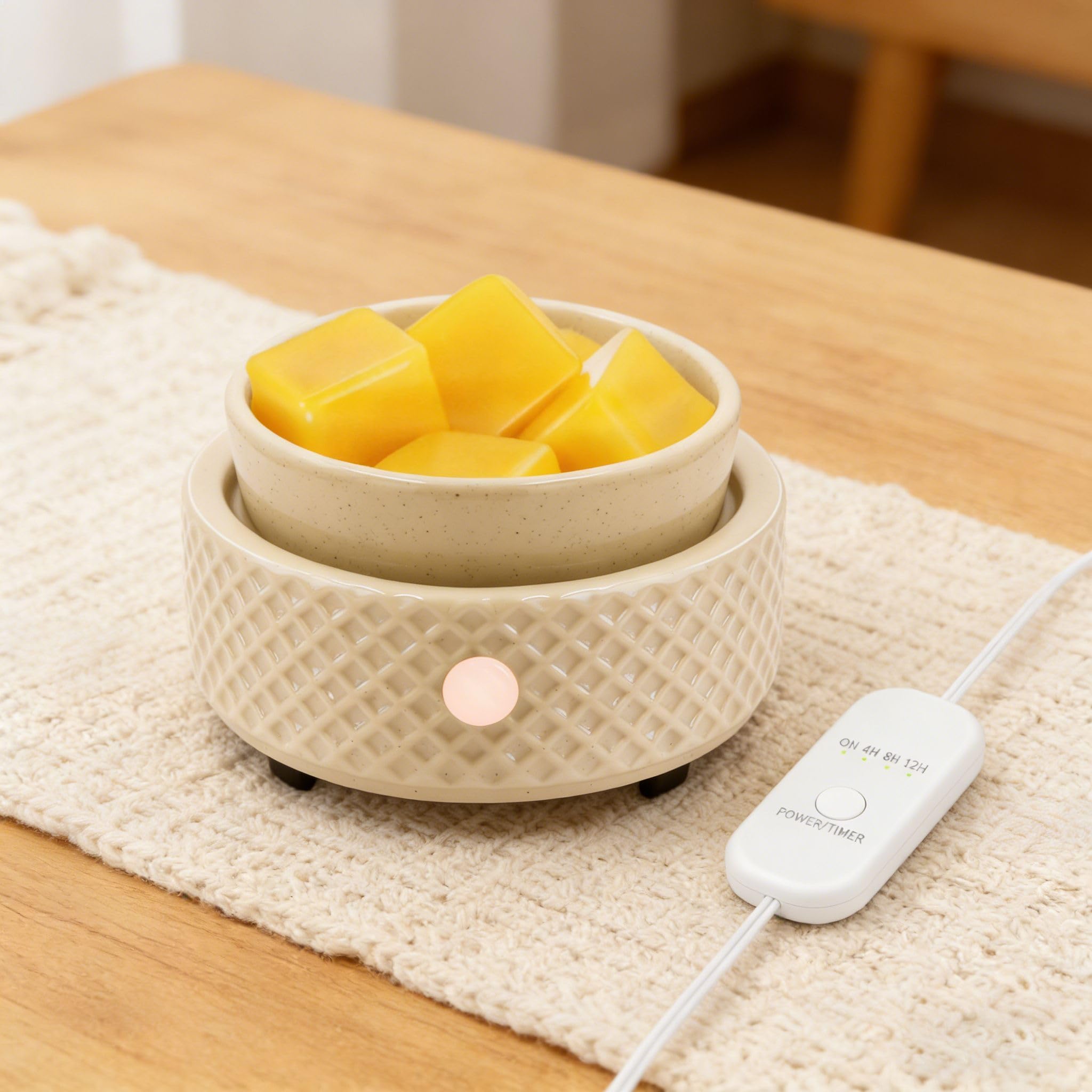 Wax Melt Burner Warmer with Timer Ceramic 4-in-1 Electric Candle Warmer Auto Shut-Off for Scented Wax Melts, Candle Jars, Essential Oil, Coffee Cup Warmer Home Decor Fragrance Gifts for Women - Beige