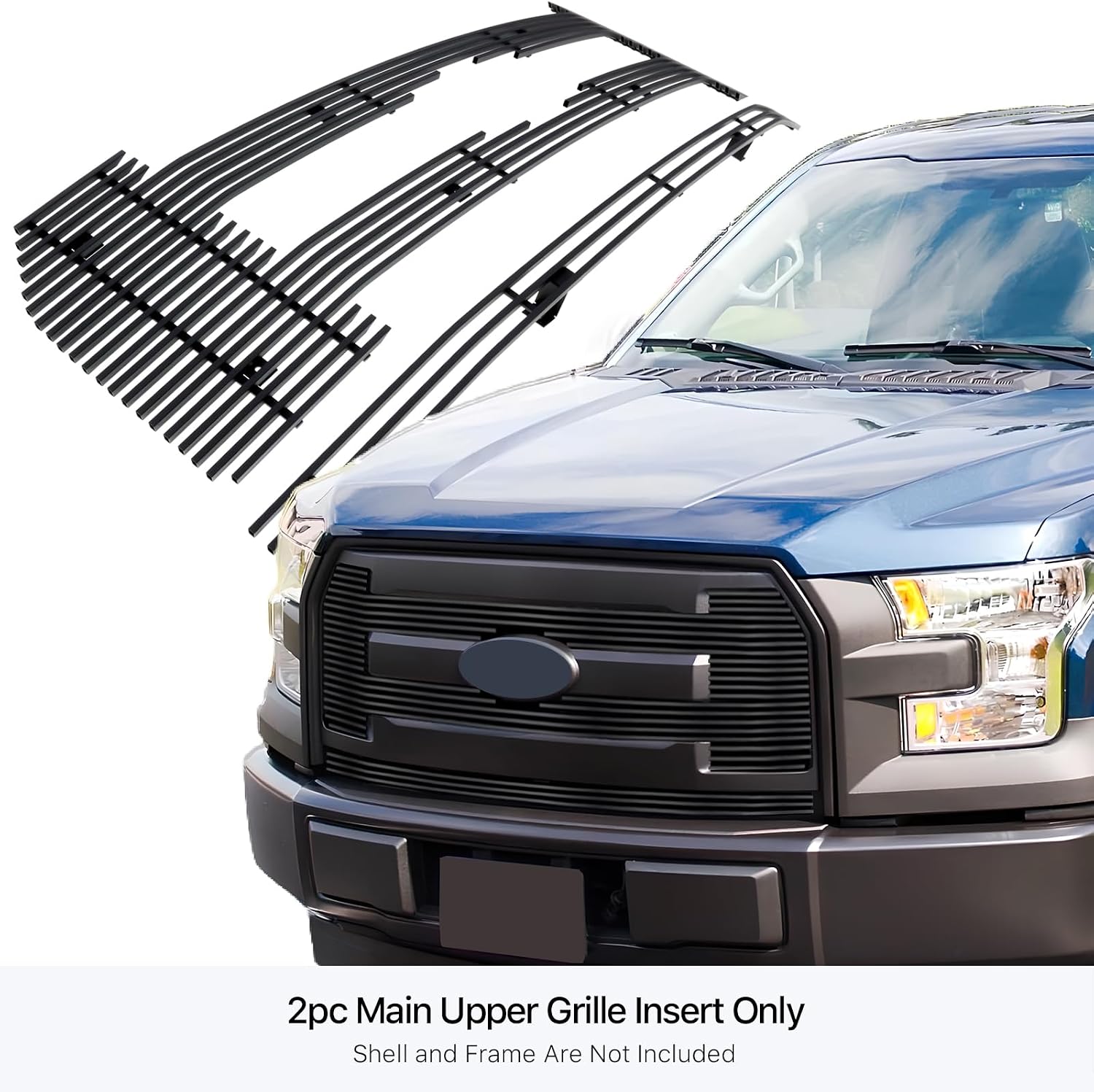 APS Compatible with Ford F-150 2015-2017 XL Main Upper Stainless Steel Black Horizontal Billet Front Grill Grille Insert F66311J
