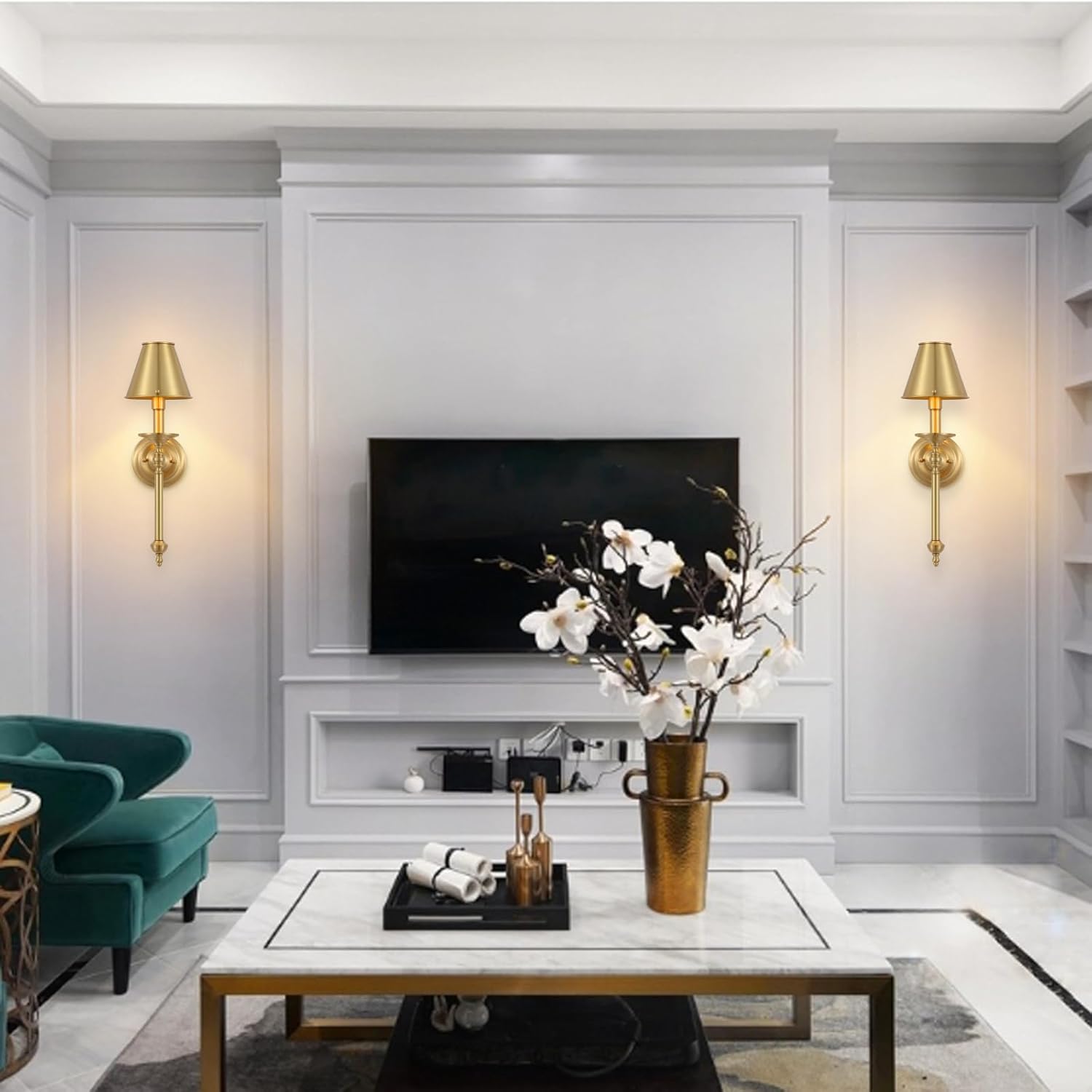 Brass Wall Sconce Modern Gold Bathroom Wall Lighting Vanity Light Fixtures Solid Copper Shade Industrial Wall Mount Lights for Bedroom Living Room E12 1-Light