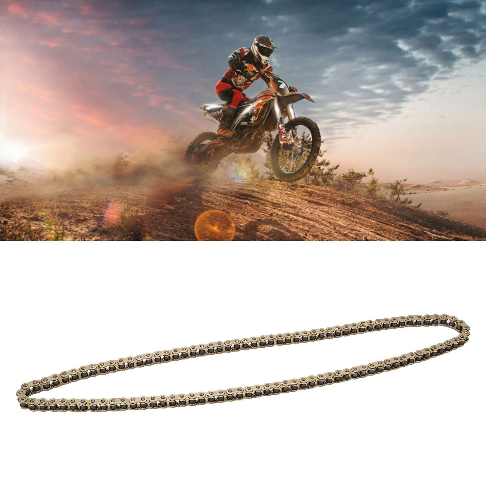 Buachois Cadena de Transmisión de Motocicleta 428, Cadena de Motocicleta de Acero Al Carbono Dorado de 104 Eslabones para Actualización de Reparación de Motocicleta ATV