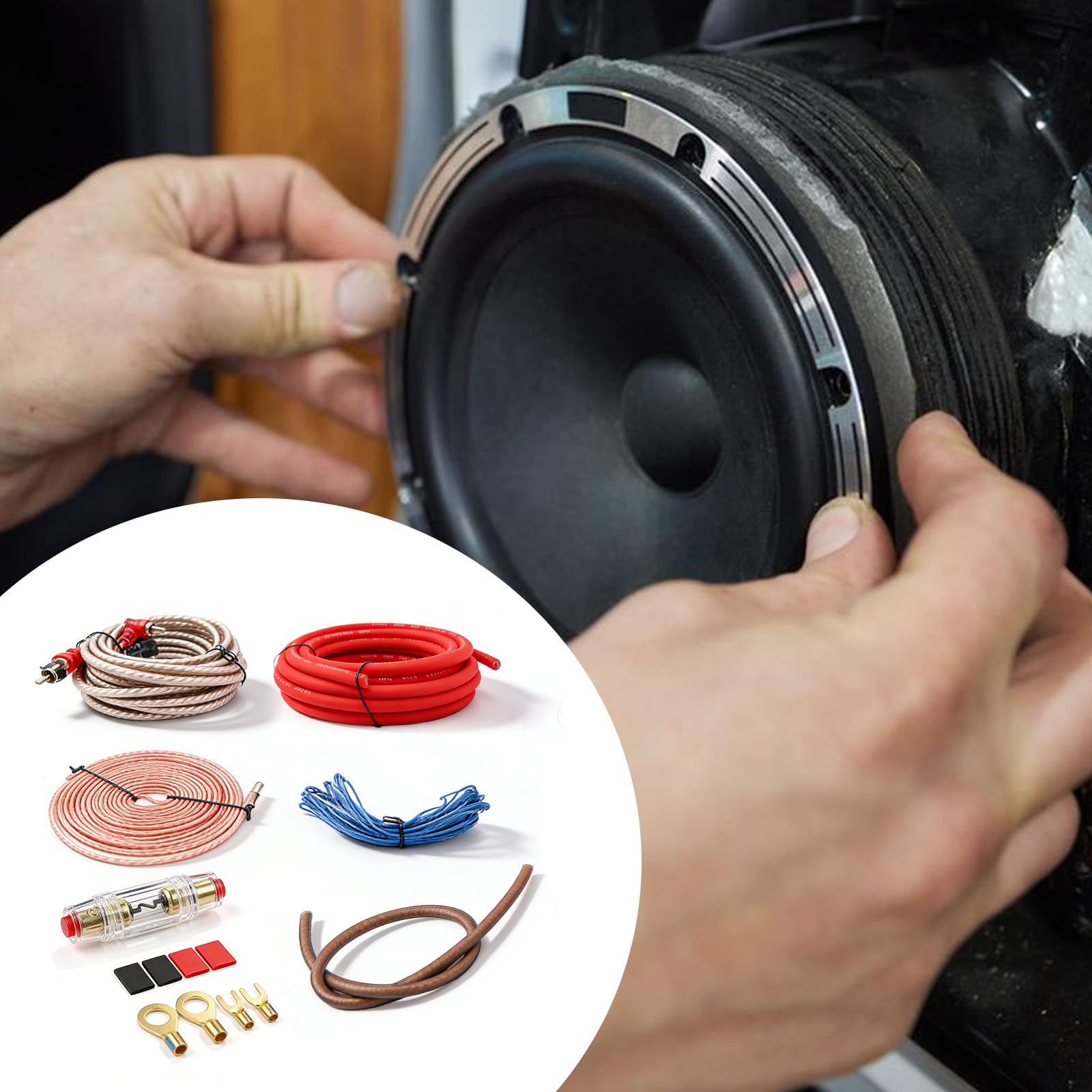 Vegena Subwoofer Kabel Set, 5 Meter Endstufe Kabel Set, Auto Verstärker Kabelsatz, Kfz Verstärker Kabelsatz Anschluss Set Car Audio Wire Kabelset Endstufekabel Für Audio-Upgrade Car Audio Endstufen