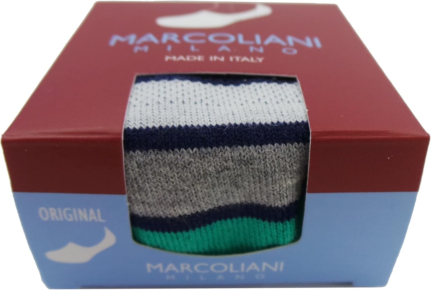 Marcoliani Milano No Show Socks Men - Palio Stripe Invisible Touch | Essence of Cotton