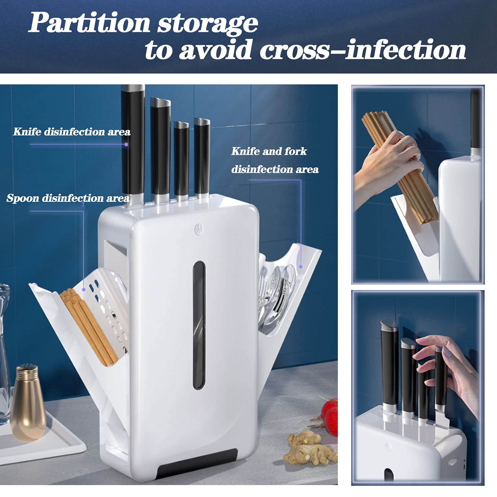 Desinfección inteligente de cuchillos, tenedor de desinfección, palillos, soporte para secado de máquina, se separa para una fácil limpieza, cuchillo, utensilio, cuchara, tenedor Ranura única para
