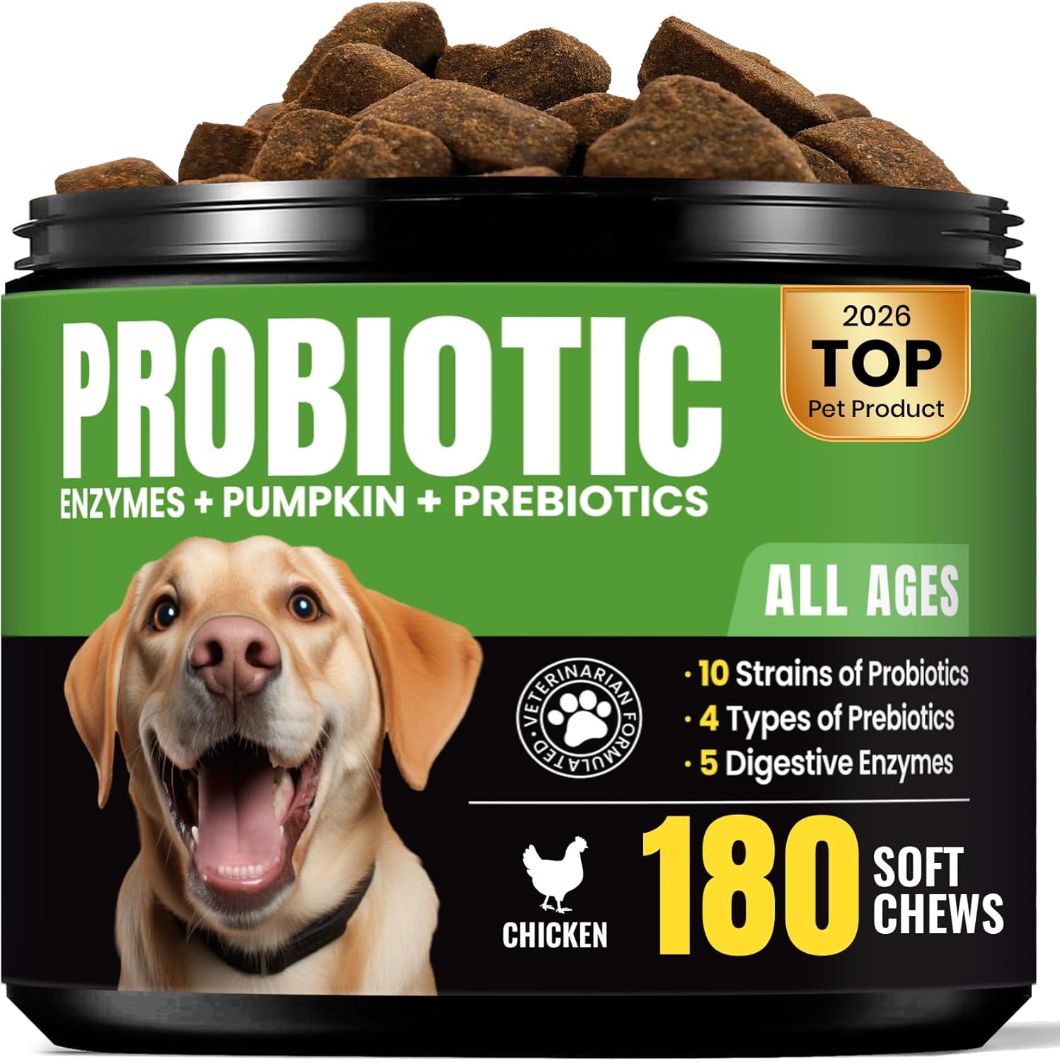 Probiotics for Dogs – Helps Digestion, Loose Stools, Gas & Sensitive Stomachs, Probiotics for Itchy Skin & Dog Yeast Infection, Immune & Fresher Breath with 4 Prebiotics & 5 Digestive Enzymes – 180 ct