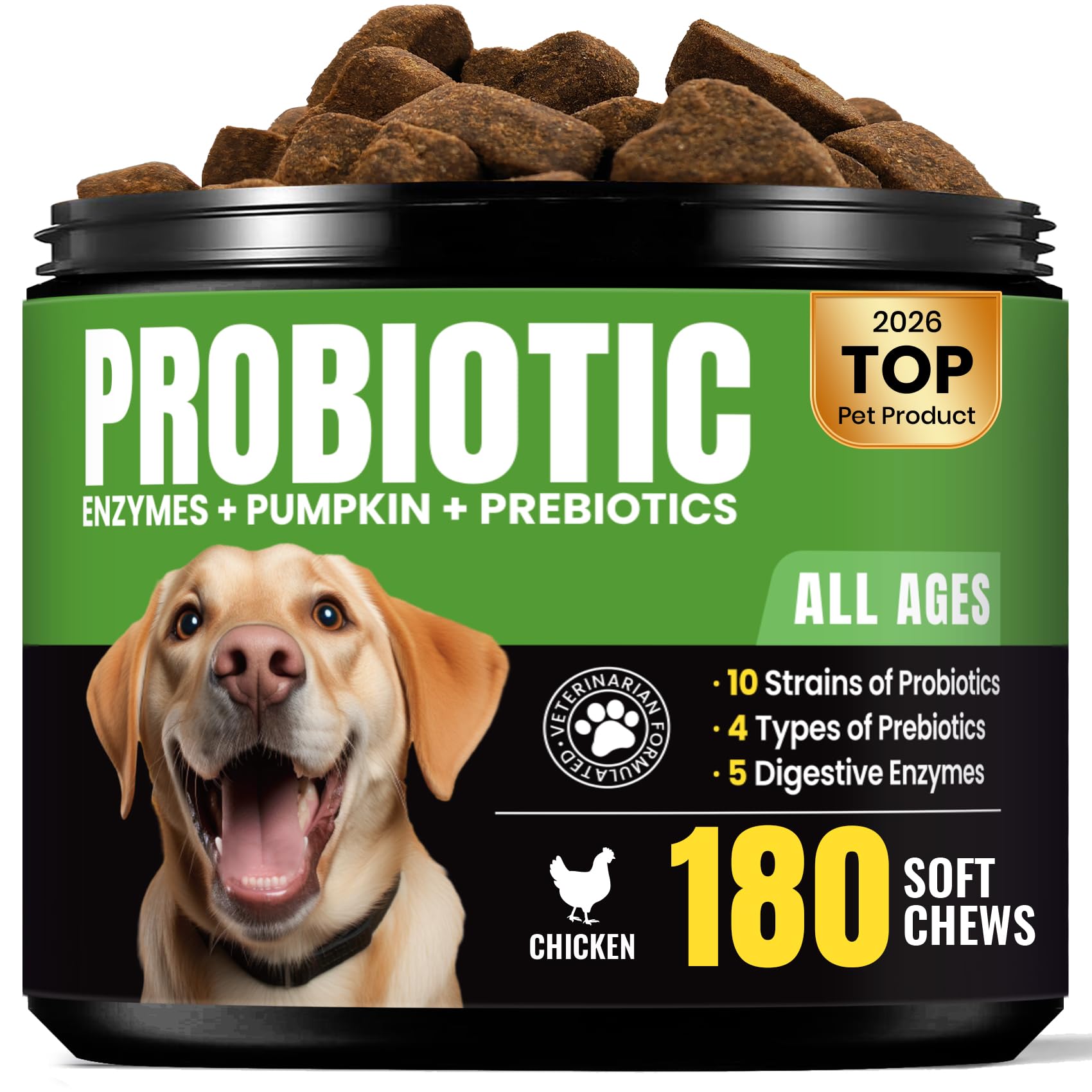 Probiotics for Dogs – Helps Digestion, Loose Stools, Gas & Sensitive Stomachs, Probiotics for Itchy Skin & Dog Yeast Infection, Immune & Fresher Breath with 4 Prebiotics & 5 Digestive Enzymes – 180 ct