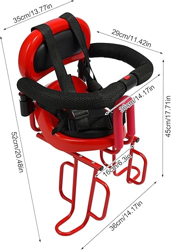 Miniatura 7 de Asiento de bicicleta para niños, asiento de bicicleta infantil montado en la parte delantera con cinturón de seguridad y pasamanos, asiento de