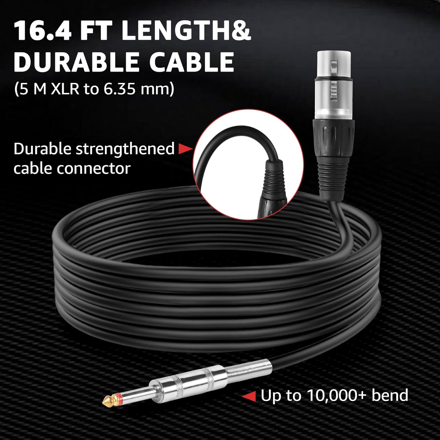 Wired Microphone for Singing,Professional Vocal Dynamic Handheld Karaoke,Cardioid Studio Mic,16.4 ft XLR & 6.35 MM with On and Off Switch, for Speakers/Mixer/Machine/Amp/Speech/Karaoke and Outdoors - Image 4