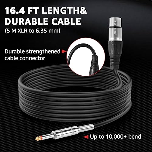 Miniatura 4 de Micrófono con cable para cantar, karaoke profesional dinámico vocal, micrófono de estudio cardioide, XLR de 16.4 pies y 0.250 in con interruptor de