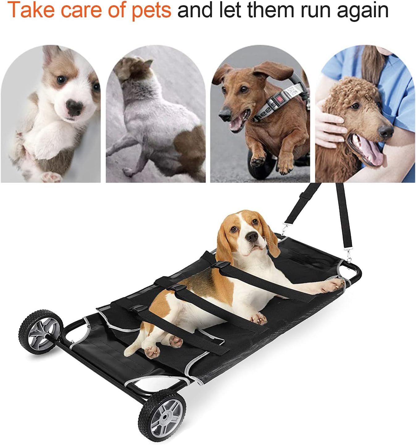 45x22 Inch Dog Stretcher Pet Transport Trolley Animal Gurney Foldable with Noiseless Wheels Max 200lbs Capacity