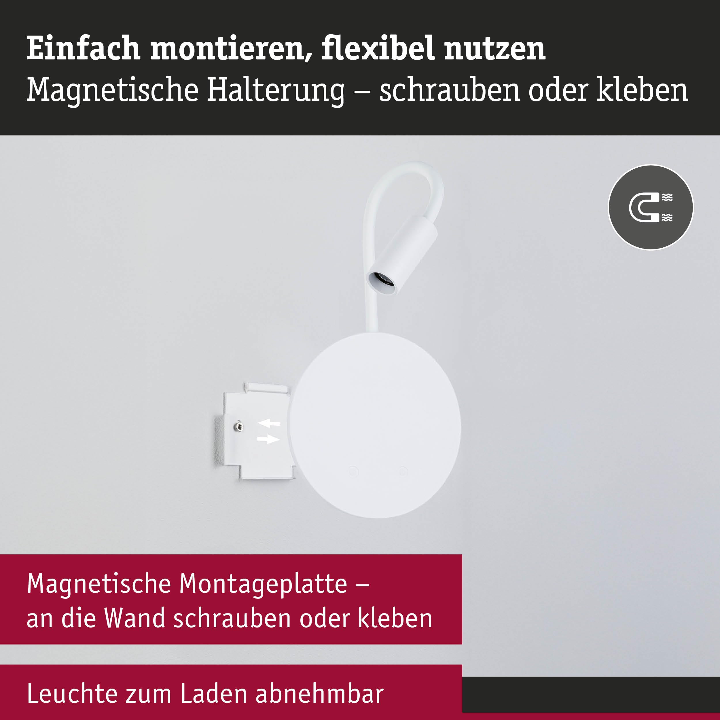 Paulmann 71289 LED Akkuwandleuchte Miora 2700K 78lm / 82lm 3,7V 0,6W / 0,7W dimmbar Weiß