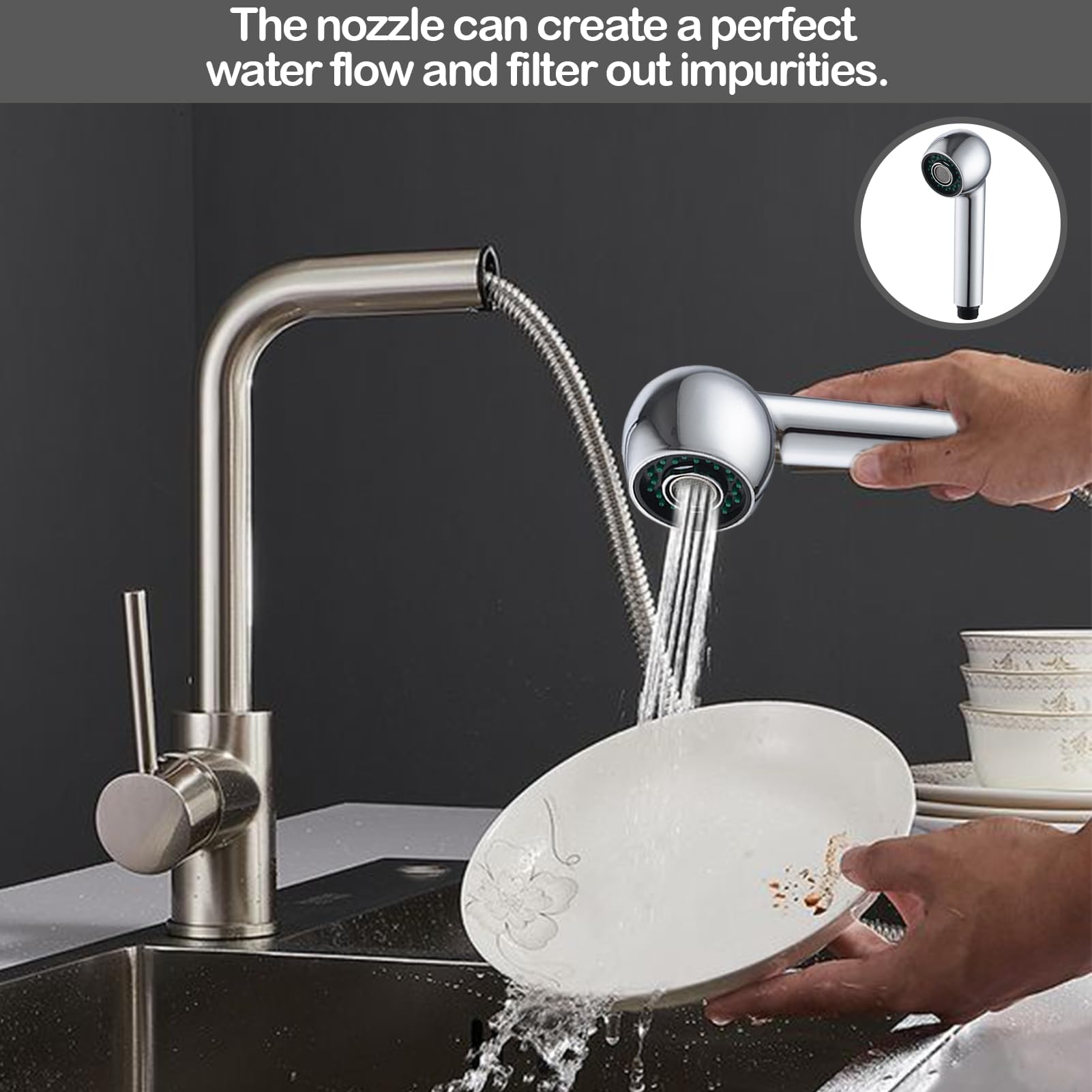 Douchette Robinet avec 2 Jets pour Evier Cuisine - Tête de Rechange pour Lave-vaisselle, Mitigeur Extractible