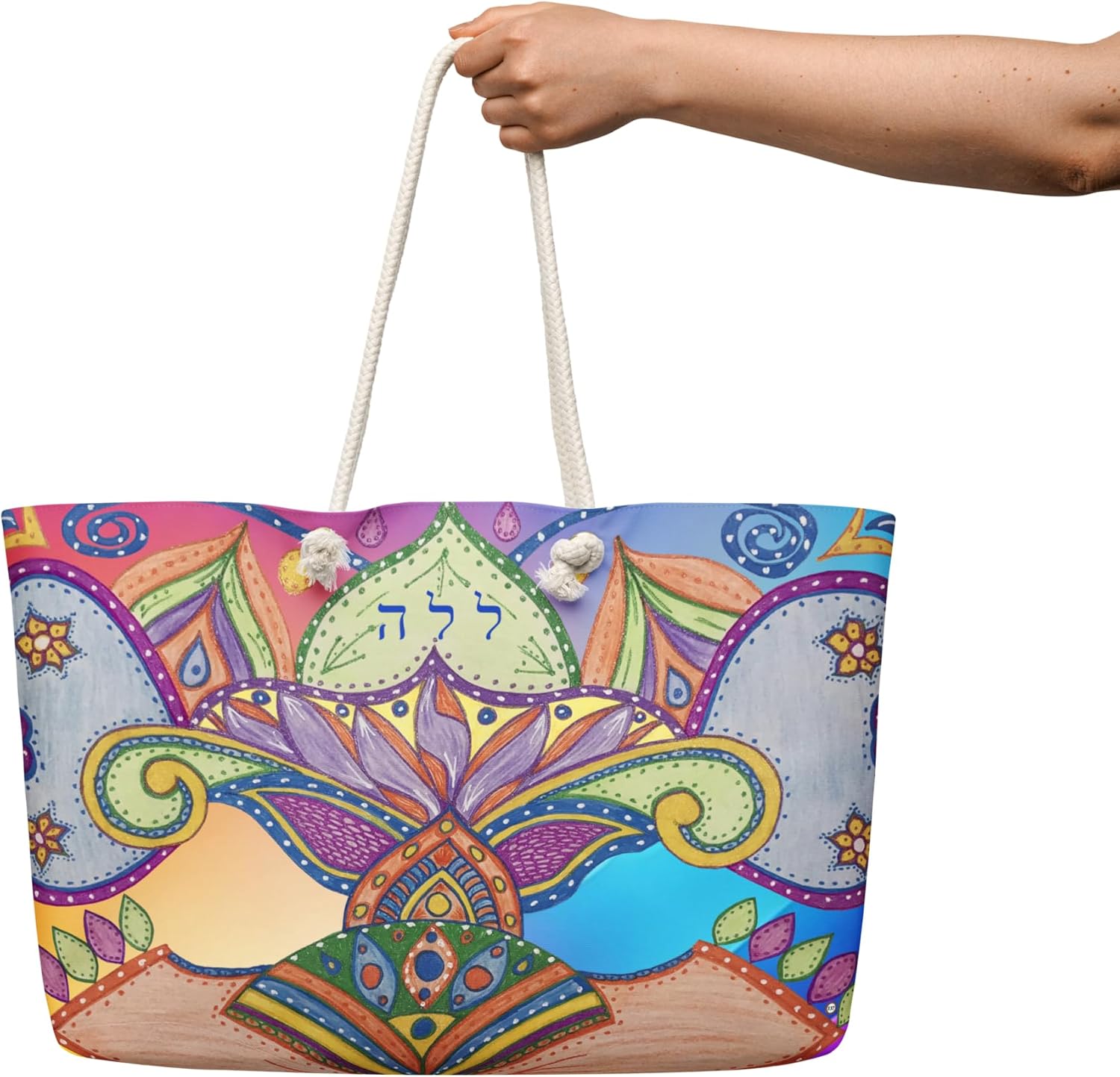 137 Colorful Art Tote Bag – Heart & Floral Design Handbag with Sturdy Handles – Reusable for Shopping, Work, Travel & Gift