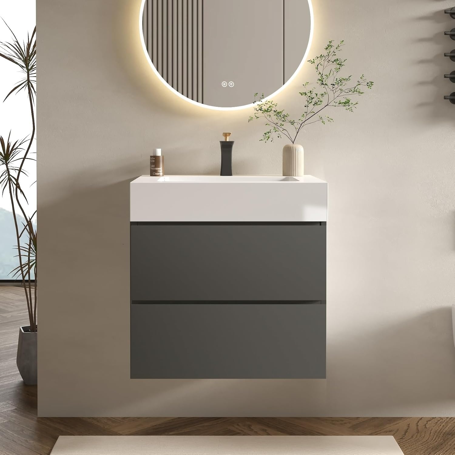30" Bathroom Vanity with Sink, Modern Floating Bathroom Cabinet with Top, Pre-Assembled, 2 Soft-Close Drawers, Spacious Storage for Small Space, Gray&White - Alice Collection