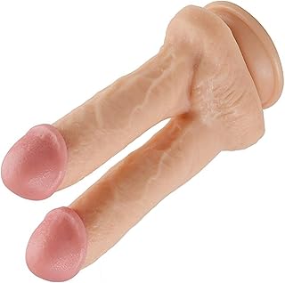 Double gode réaliste femme 15 cm et 14 cm Ø4 cm silicone souple XL flexible avec ventouse puissante double stimulation vaginale et anale sextoy réaliste jouet sexuel adulte FOPS D48