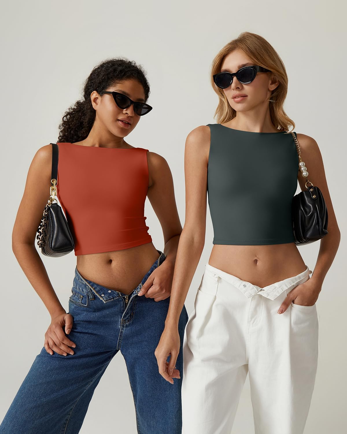 QINSEN Women's Sexy Open Back Sleeveless Crop Tank High Neck Slim Fit Cropped Tee Shirt Y2k Tops - Image 6