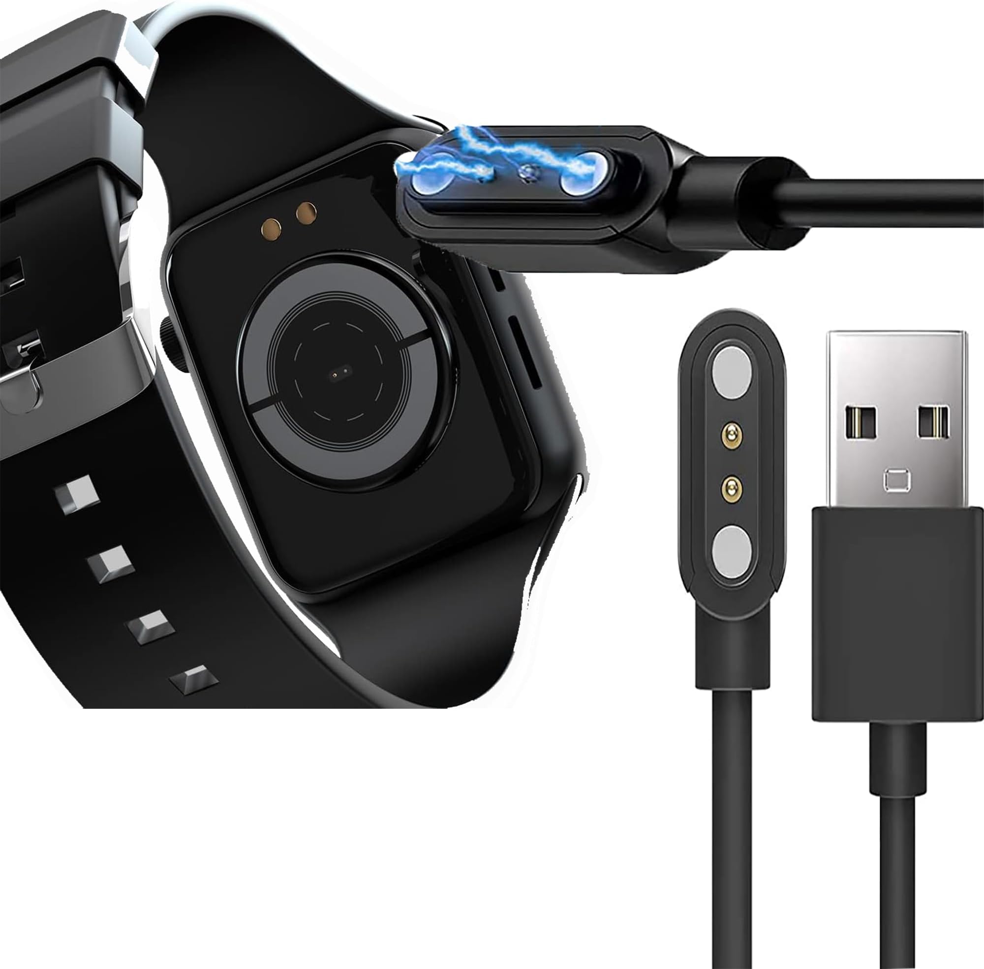 Compatible for Fire-Boltt Ring Bluetooth Calling Smartwatch 1.7" Charger, 2 Pin Magnetic USB Replacement Charging Compatible with Fire-Boltt RING 3 Smartwatch 1.7 Inches-BSW005 (Black)