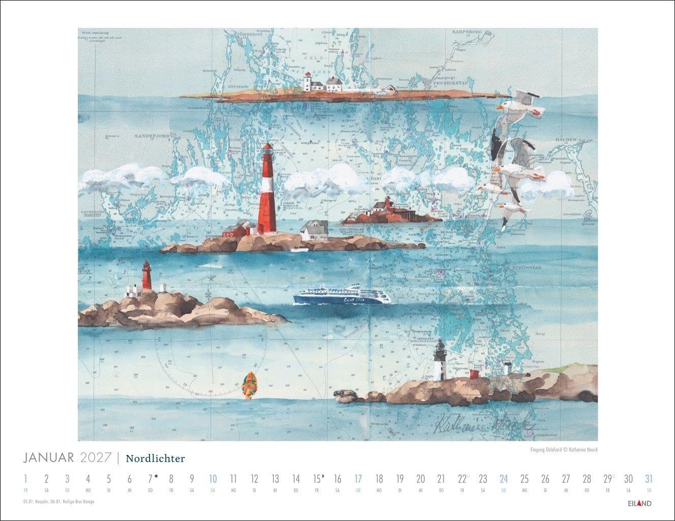 Nordlichter - See(h)karten Kalender 2027: Jahres-Wandkalender 2027. Kunst trifft Navigation: Der maritime Kalender mit Bildern vom Meer und der Küste. Format 44 x 34 cm