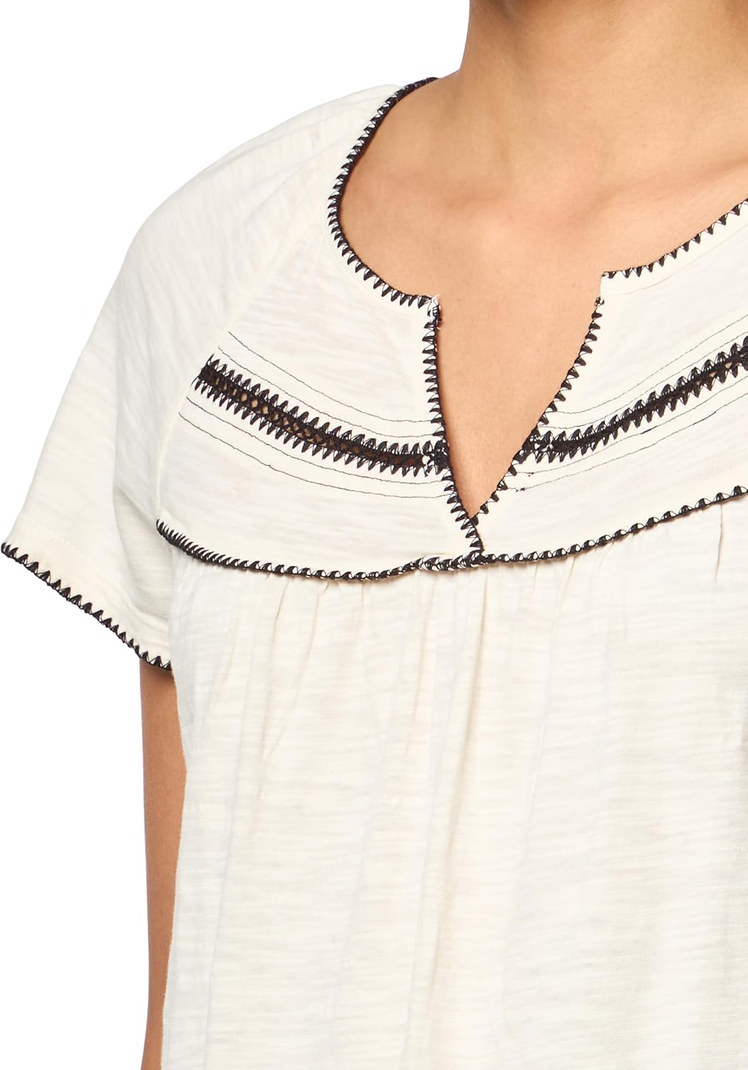 Lucky Brand Womens Contrast Trim Short Sleeve Peasant Top - Image 3