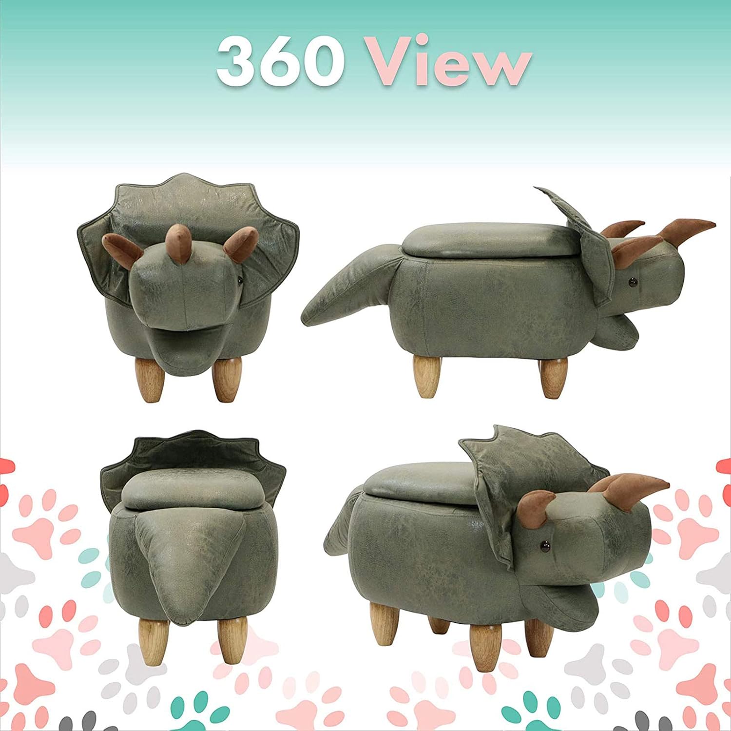 Animal Kids Ottoman, Children Footrest Stool, Cartoon Pouffe Step Stool, for Nursery, Bedroom, Playroom & Living Room-Décor Ottoman,Metallic