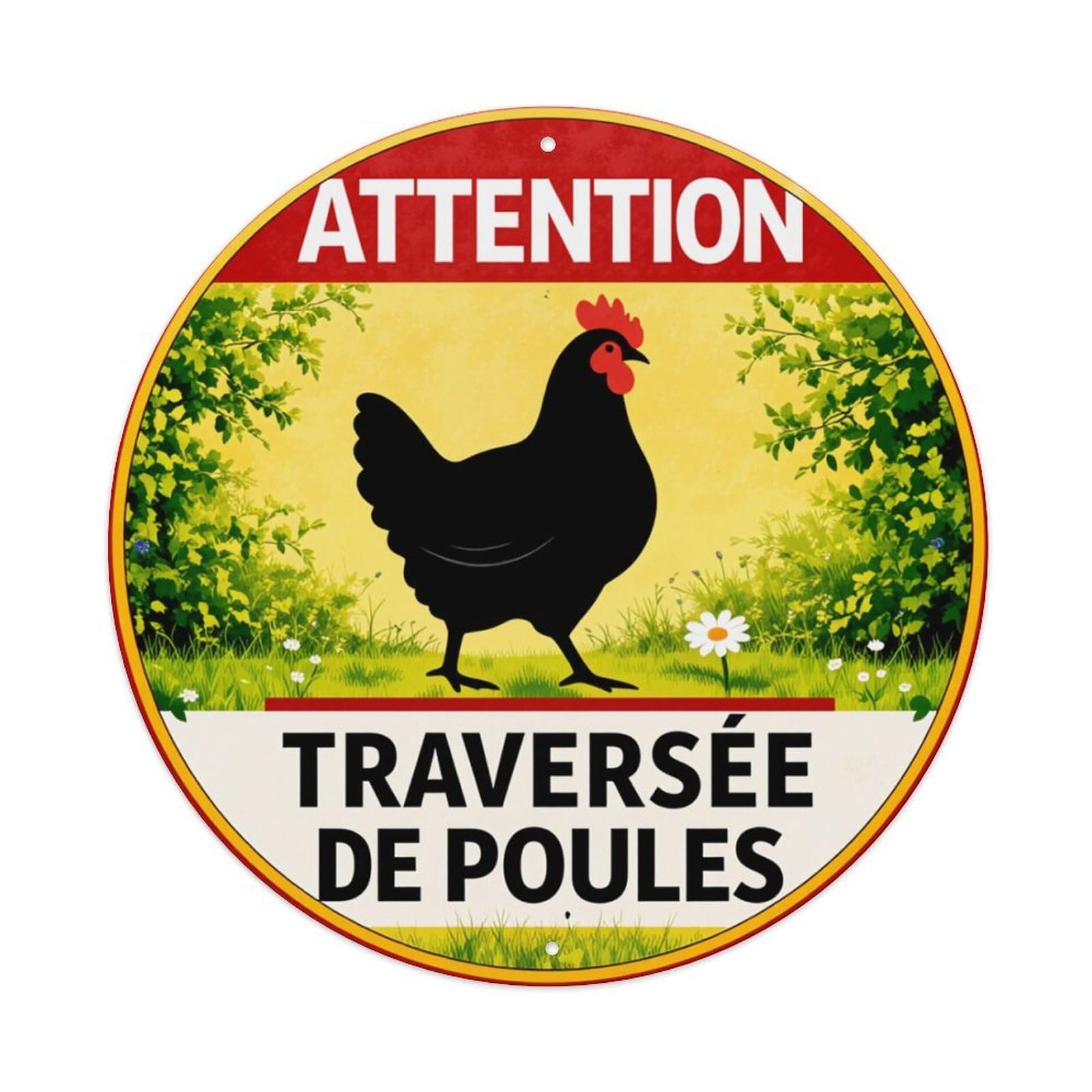 Attention Crossing Of Chickens Chicken Sign Round Tin Sign Retro Metal Sign for Cafe Bar Pub Home Game Room Gym Club Wall Decoration Vintage Metal Poster 8x8 Inch