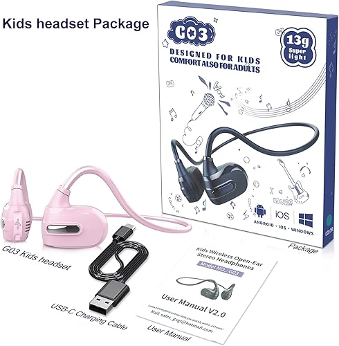 Miniatura 9 de Friencity Auriculares Bluetooth 5.3 para niños con micrófono, auriculares inalámbricos de oído abierto más seguros, 0.46 oz ultraligeros y cómodos