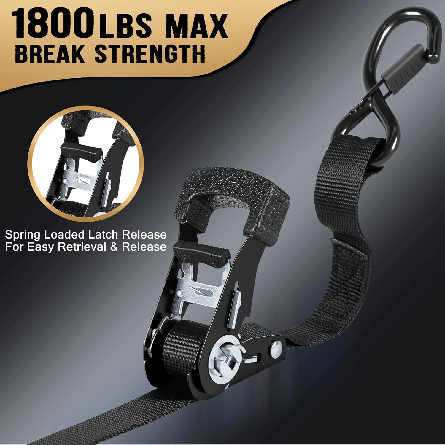 Ratchet Straps - Heavy Duty Tie Downs Straps - 1 Inch x 15 Feet 4 Pack - Safety S Hooks & Soft Loops, 1800LBS Break Strength for Men, Trucks Cargo Moving appliances Motorcycle ATV - Image 2