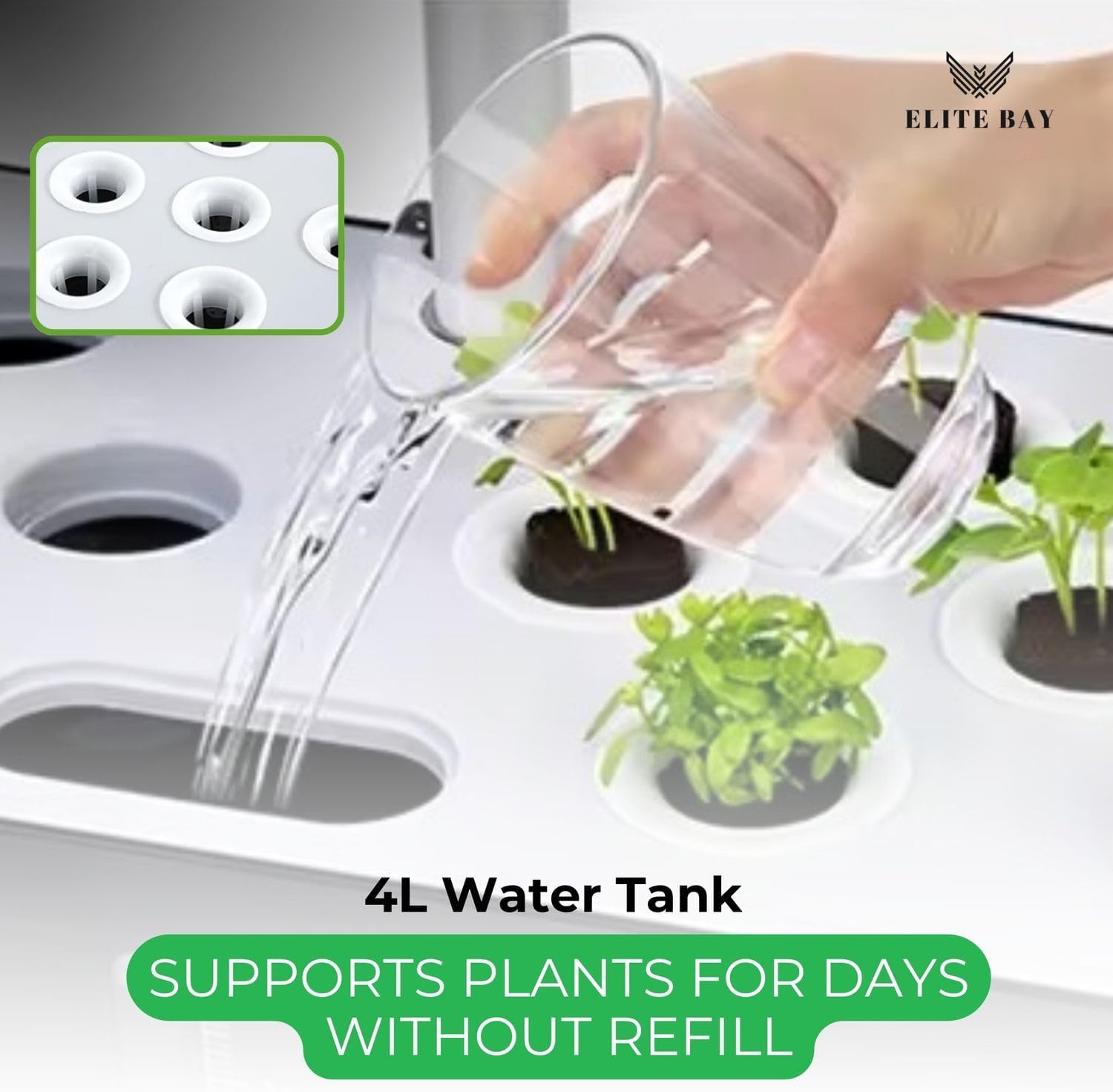 ELITE BAY-Hydroponic Growing System with 12 Pods – Smart Garden with LED Display, Full-Spectrum Grow Light & 4L Water Tank | AU/US Plug | Soil-Free Planter Kit | Black |for Home, Office & Kitchen.