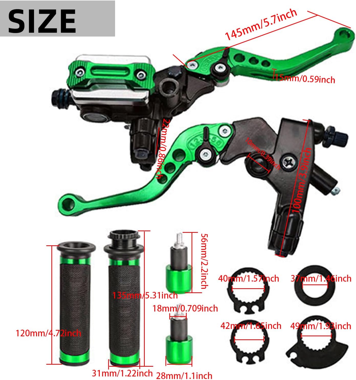 Universal Motorcycle 7/8" 22mm Handlebar Brake Master Cylinder Clutch Lever CNC Left and Right,Hand Grips Handlebar Ends Set Compatible with Harley Honda Kawasaki Suzuki Yamaha(RED Set)