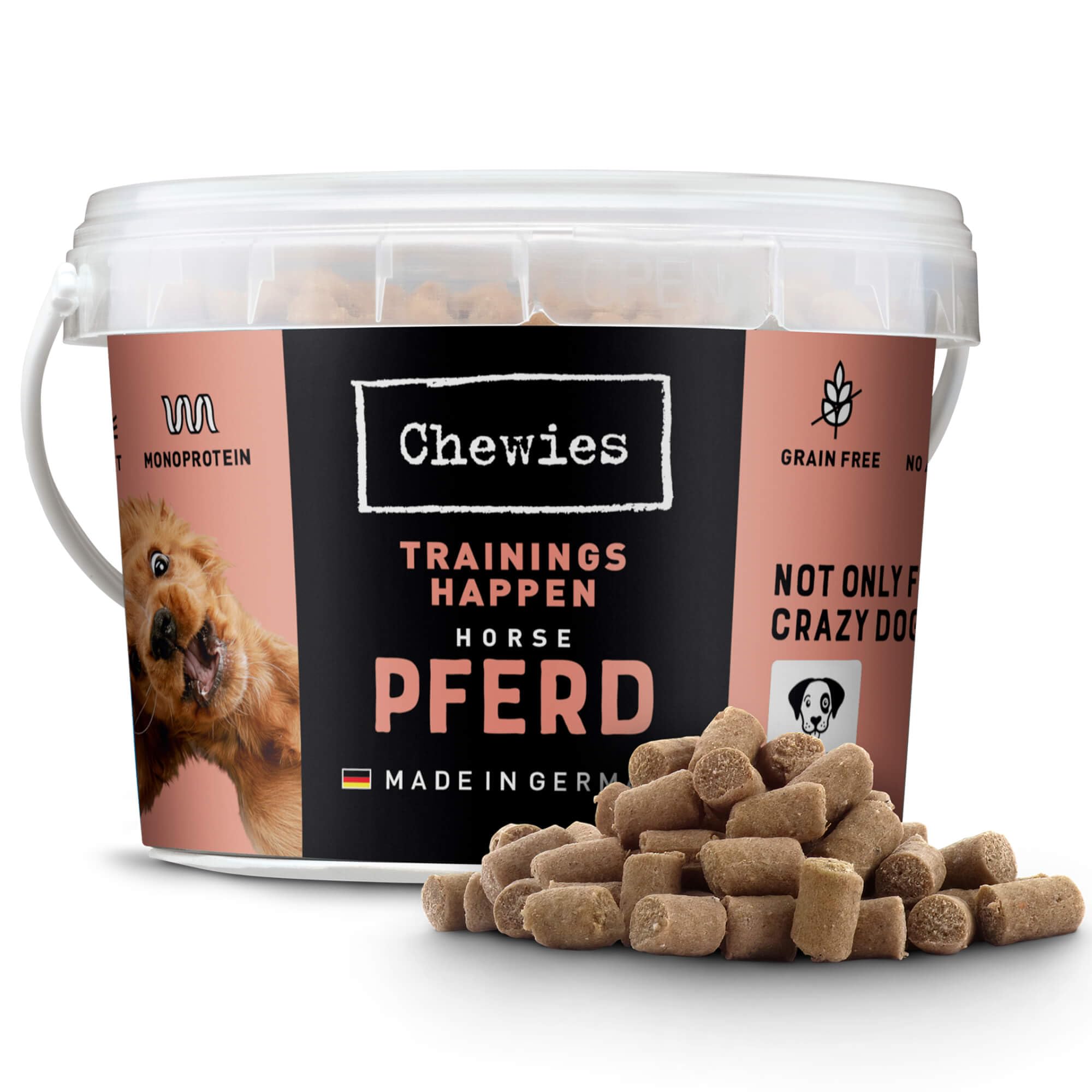 Chewies Trainingshappen Pferd - Monoprotein Snack für Hunde - 300 g - getreidefrei & zuckerfrei - Softe Leckerlies fürs Hundetraining - hypoallergen