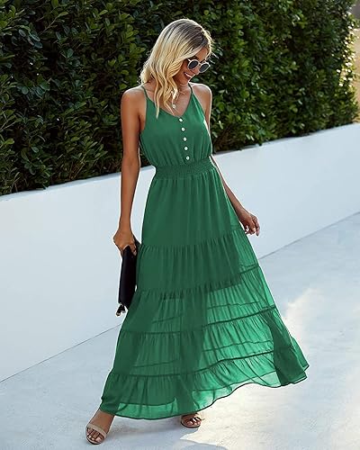 Miniatura 2 de PRETTYGARDEN Vestido casual de verano para mujer, tirantes delgados, sin mangas, cintura alta, para playa, largo