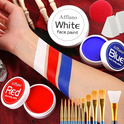 Miniatura 7 de Afflano Pintura facial blanca, negra y roja, 7.05 oz, maquillaje de Halloween, pintura corporal para deporte, zombi, vampiro, esqueleto, bromista,
