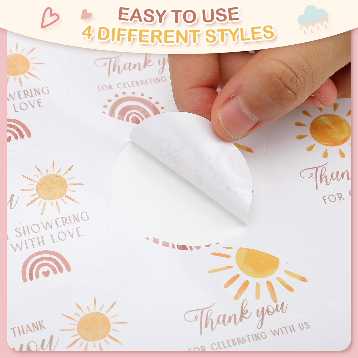 Tenceur 80 Pcs Sunshine Baby Shower Stickers 2 Inch First Trip Around The Sun Thankful Stickers for Celebrating with Us Rainbow for Birthday Party - Image 3