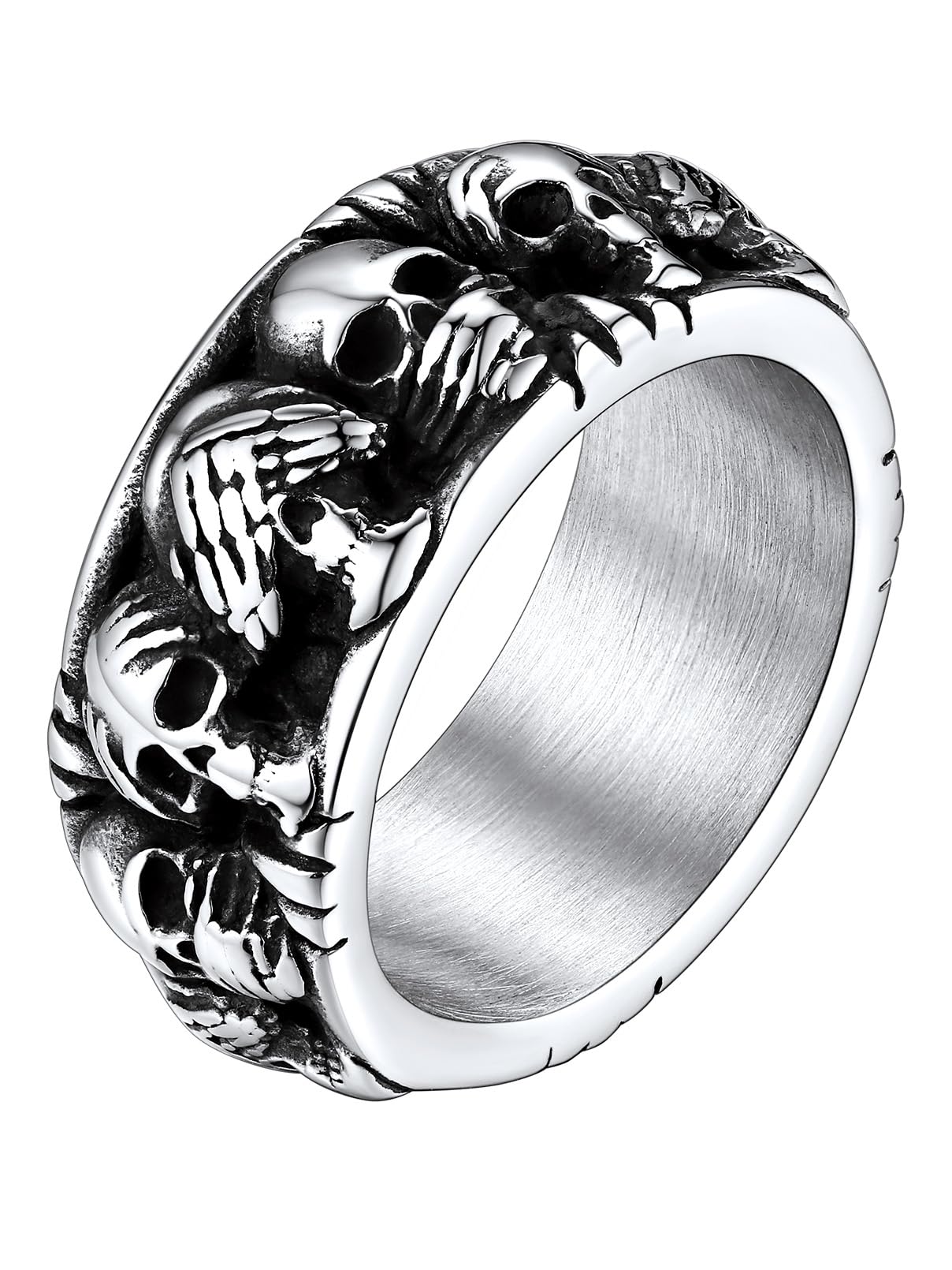 FaithHeart Anello Uomo Non guardare Non dire Non Ascoltare Anello Teschio Halloween Ognissanti Confucianesimo Anello Gotico Hiphop Punk in Acciaio Inox Regalo Compleanno Natale