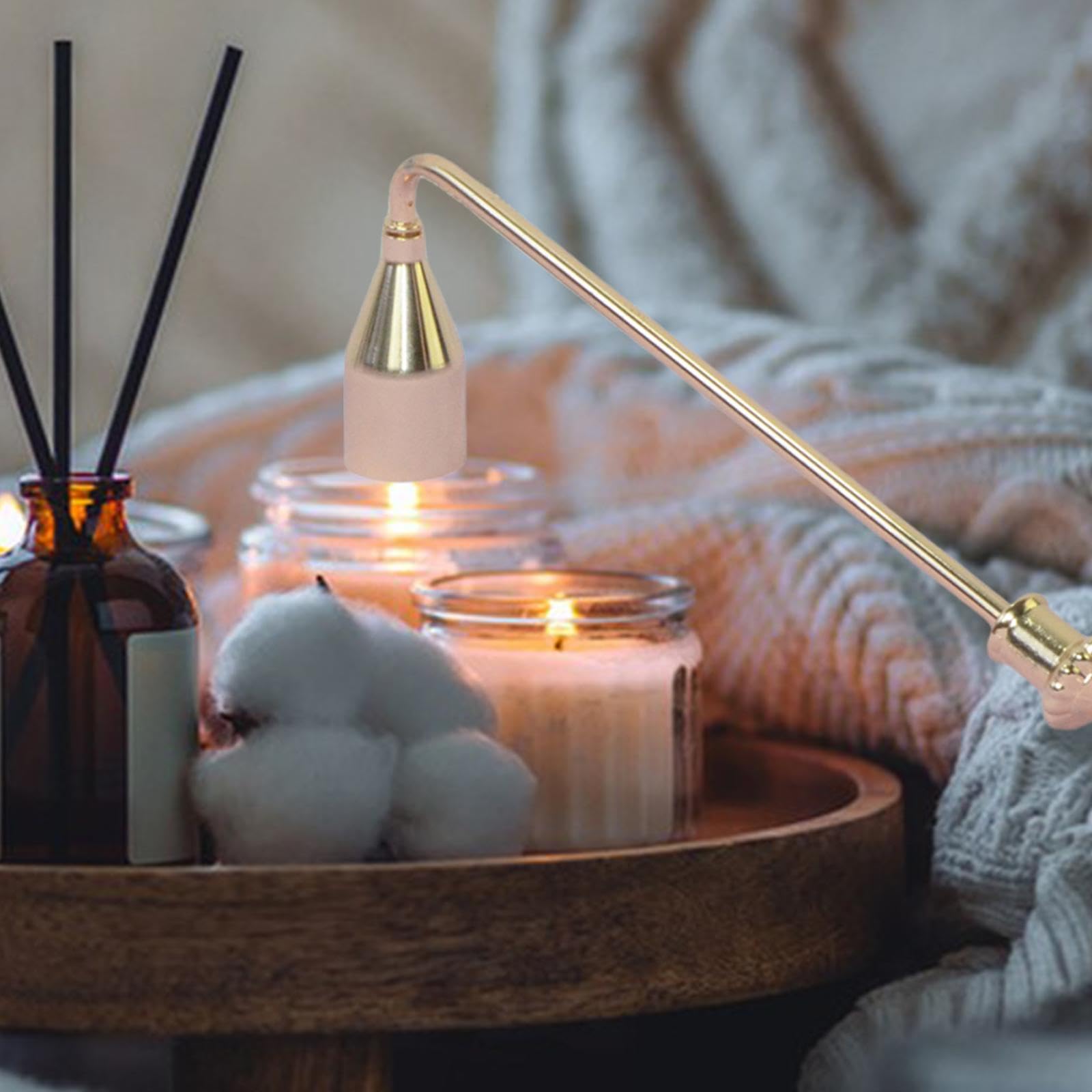 23cm Metal Candlesnuffer Candle Stopper Wick Extinguish Cover Multifunctional for Candles Lovers Accessories Anti Slip Handle, Golden