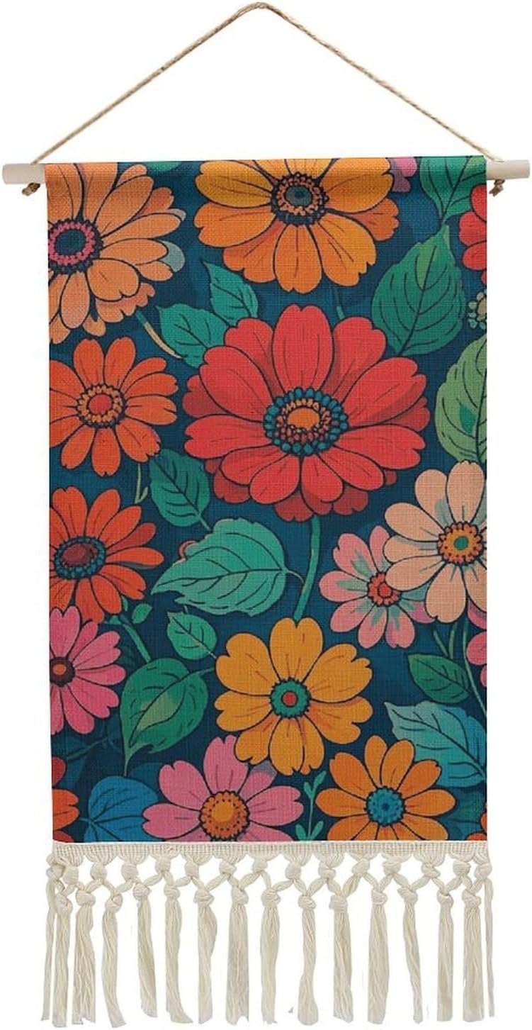 Vibrant And Colorful Floral Vintage Vertical Tapestry Wall Hanging Decor