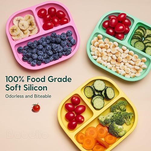 Miniatura 4 de BABELIO Potentes placas de succión para bebés y niños pequeños, platos divididos 100% de silicona para bebés, sin BPA, aptos para microondas y