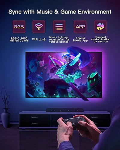 Miniatura 2 de Azoula Tira de luces LED de inmersión para TV de 55 a 65 pulgadas, caja de sincronización RGB+IC Wi-Fi, retroiluminación de música, sincronización