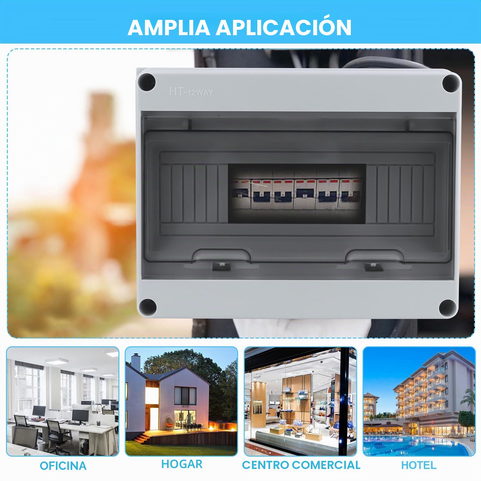 Caja de fusibles para montaje en superficie, IP65, resistente al agua, con pinzas de latón, subdistribución, 1 fila para 12 módulos, para jardín, exteriores, villas