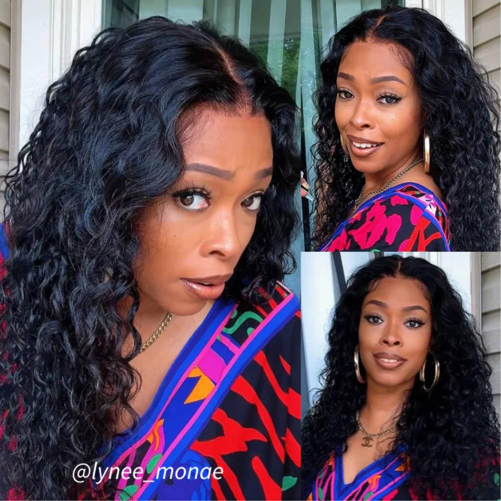 Beauty Forever Bye Bye Knots Water Wave Glueless Wigs Human Hair Pre Plucked Pre Cut 7x5 Wet and Wave Lace Front Drawstring Wig Pre Bleached Knots with Baby Hair Beginner Friendly 180% Density 22 Inch