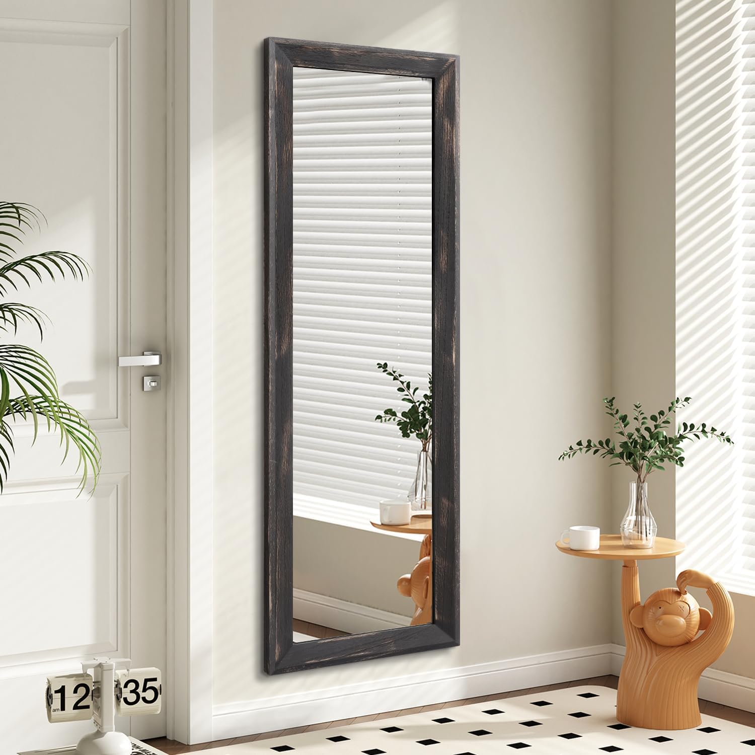 AAZZKANG Rectangular Mirror Full Length Wooden Frame Retro Large Wall Hanging Mirrors 43"x14" for Bedroom Living Room Bathroom Dressing Room Hallway 43"L x 14"W Pitchdark