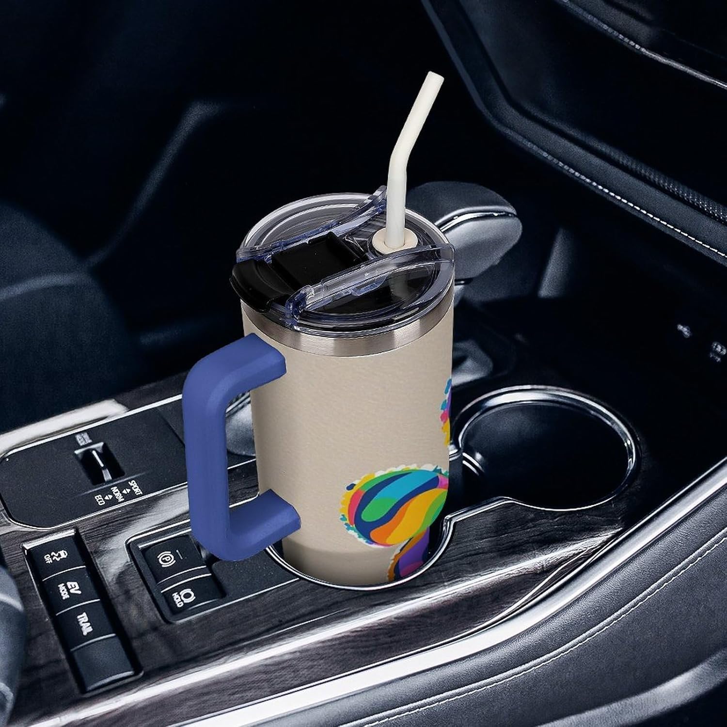 Colorful Dog Paw Print Travel Coffee Mug Reusable Durable Stainless Steel Insulated Tumbler with Handle And Straw Leak Resistant Portable Thermal Cup Gifts for Men Women 40 Oz