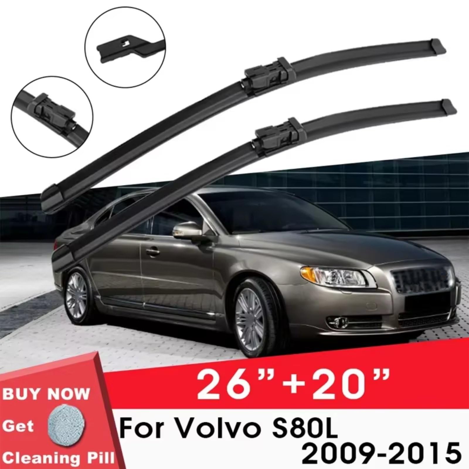 Tergicristalli Compatibile Con Volvo Per S80L 2009 2010 2011 2012 2013 2014 2015 26"+20" Tergicristallo Anteriore Parabrezza Gomma Gel Di Silicone Ricarica Tergicristallo Spazzole